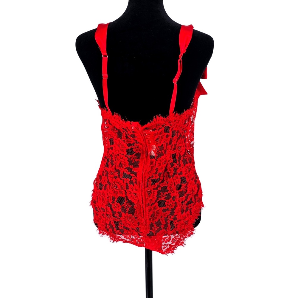 Vintage Victoria's Secret Women's M Red Lace Teddy Button Front Bow Lingerie - Picture 6 of 9